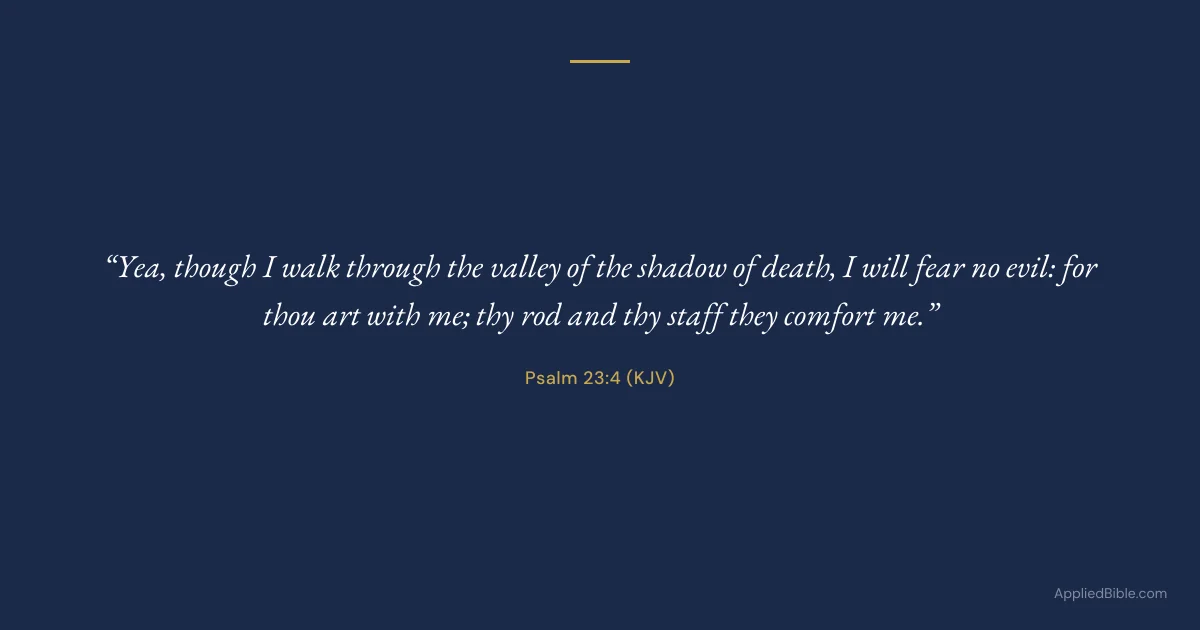 Psalm 23:4 KJV - Yea, though I walk through the valley of the shadow of death, I will fear no evil: for thou art with me; thy rod and thy staff they comfort me.